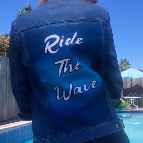 RIDE THE WAVE Custom Painted Denim Jacket - Picture 8 of 8